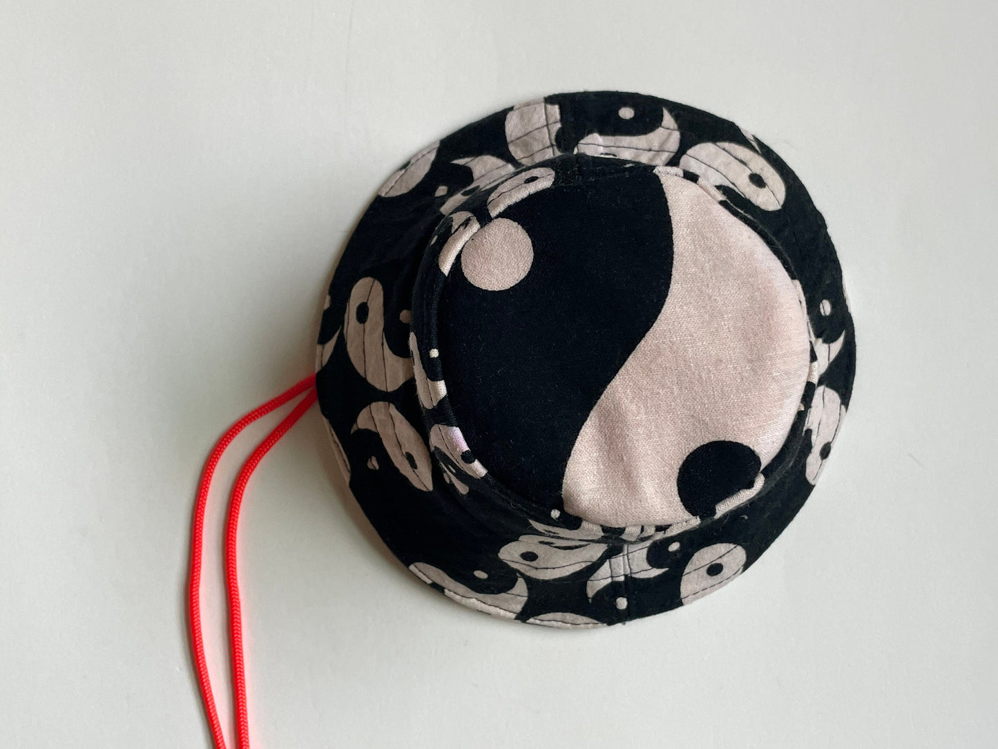 Tiny Bucket Hat for cats, small dogs, hair accessory, or to dress up kid's toys - made to order - yin yang -  one of a kind