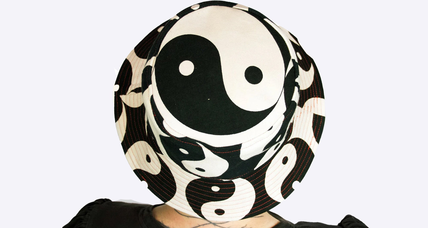 Tiny Bucket Hat for cats, small dogs, hair accessory, or to dress up kid's toys - made to order - yin yang -  one of a kind