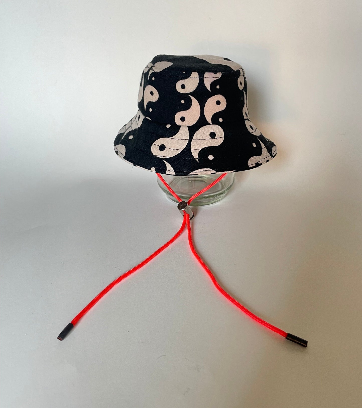 Tiny Bucket Hat for cats, small dogs, hair accessory, or to dress up kid's toys - made to order - yin yang -  one of a kind